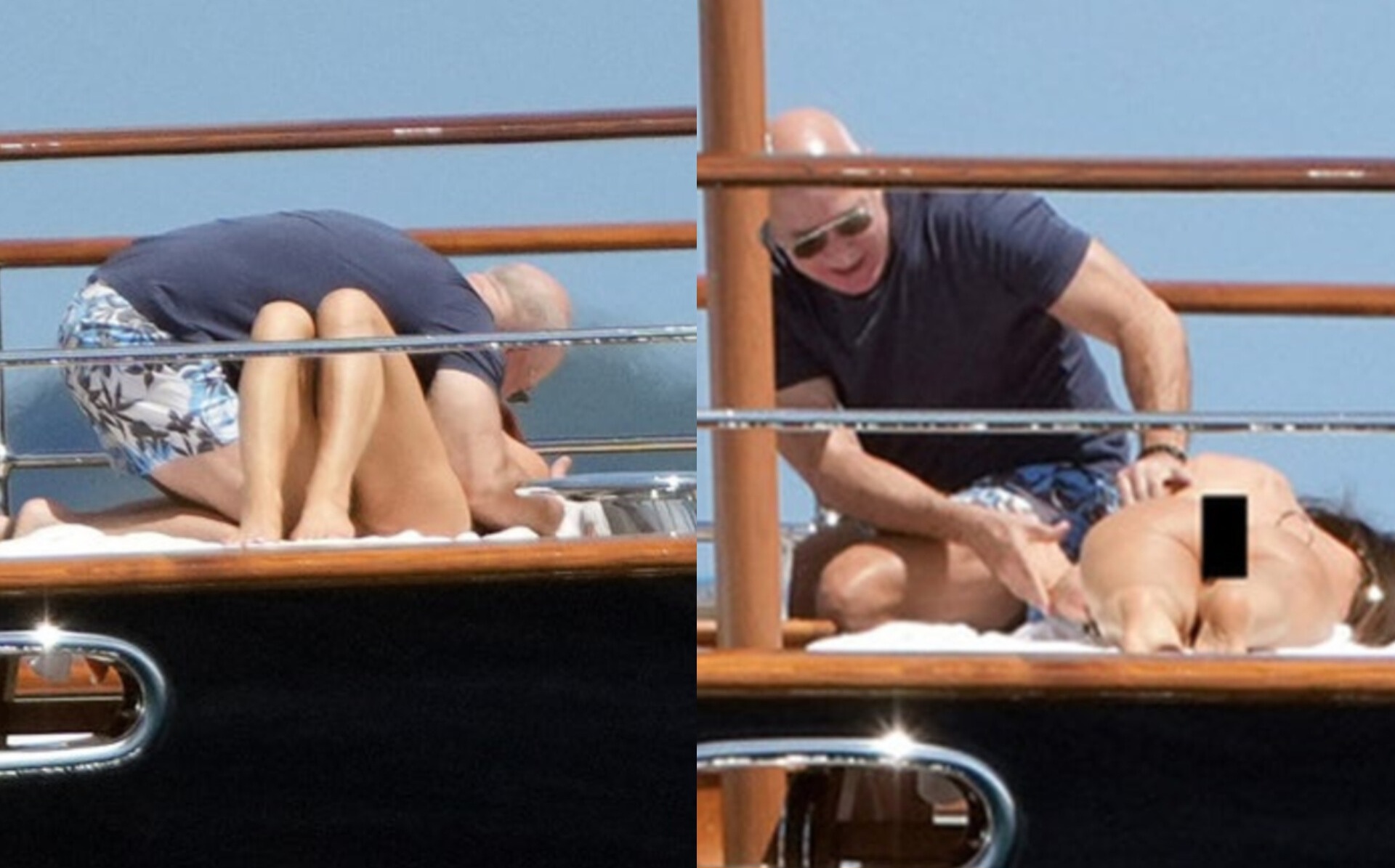Jeff Bezos Applies Sunscreen To Lauren Sanchez On $500M Super Yacht In France