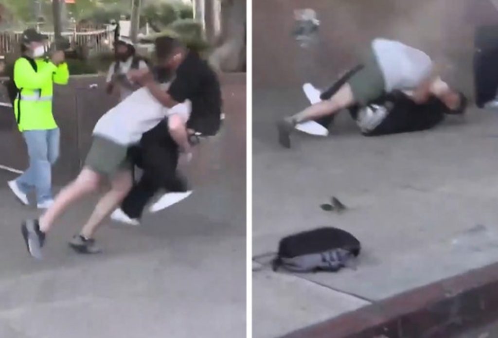ICE Protest Erupts in Violence Watch Protester Get Flattened After Attacking Officer