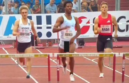 U.S. Sprinter Chris Robinson Suffers Wardrobe Mishap Mid-Race Still Wins in Style